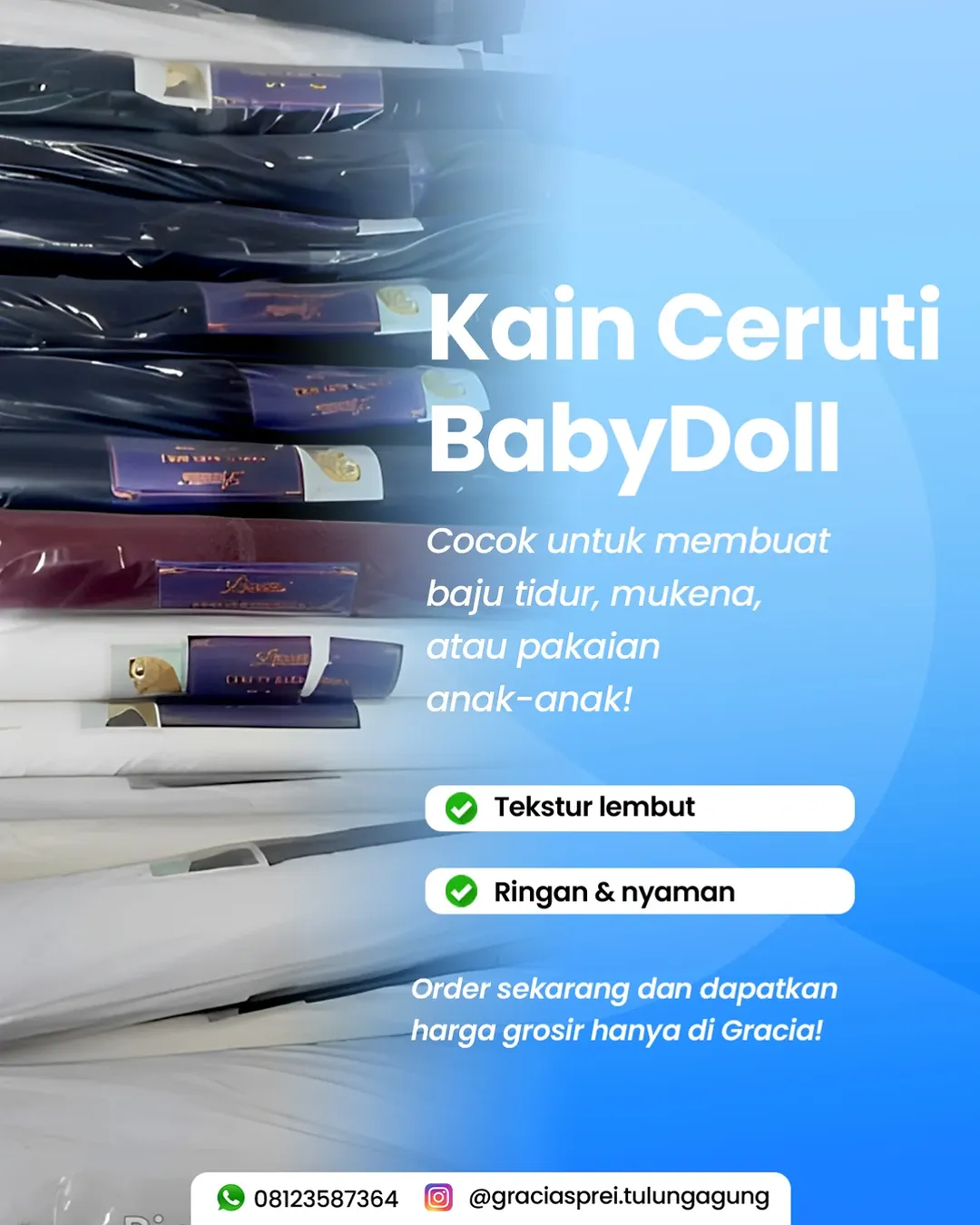 <p>Kain ceruti baby doll cocok untuk Membuat baju 